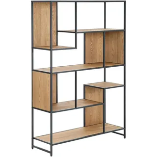 Mid.you Regal , Naturfarben, Schwarz , Holz, Metall, Holzwerkstoff , Tanne,Tanne , furniert , 6 Fächer , 110x160x35 cm , Holzmöbel, Holzregale, Bücherregale Holz