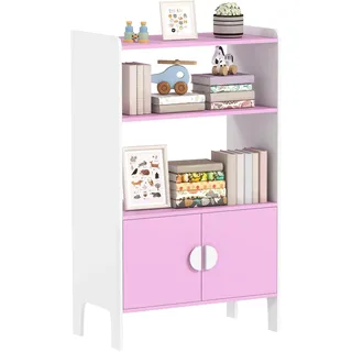 AIYAPLAY Aufbewahrungsregal Kinderbücherregal mit 2 Schränke, 2 Offene Ablage, Kinderregal mit rutschfesten Füßen, Kippschutz, Spielzeugregal Standregal für Kinderzimmer Rosa 60 x 35 x 100 cm