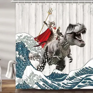 JAWO Lustige Katze Duschvorhang, Nautisch, Grau, Tierdruck, 72" x 182.9 cm, Badezimmer
