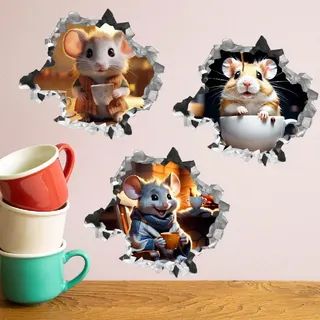 SUPERDANT 3D Wandtattoo Mausloch 3D Wandsticker Mäuse Kaffee Wandaufkleber Kinderzimmer Vinyl Wandsticker Tieraufkleber Für Kinder Aufkleber Zuhause Schlafzimmer Klassenzimmer