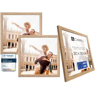 CABBEL Dreierpack (3 Stk.) Bilderrahmen 30x30 cm MDF Holz-Rahmen in Eiche | mit bruchsicherem Plexi-Glas/Modern