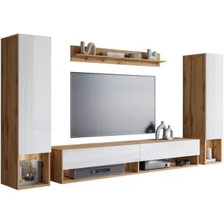 P & B Wohnwand Amadeo Eiche Wotan/Weiß Hochglanz