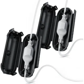 Brandson Kabelbox, Kabelmanagement Box, Kabel Schutzbox für Verlängerungskabel, 2er Set, 210mm x 85 mm, Outdoor, IP44 spritzwassergeschützt Safe Box, schwarz - Schwarz
