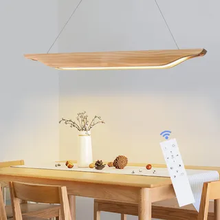 ZMH Pendelleuchte LED Hängelampe Holz - Esstisch Hängeleuchte Modern Design Esszimmerlampe 90CM Dimmbar mit Fernbedienung Pendellampe Höhenverstellbar für Esszimmer Wohnzimmer Schlafzimmer Küche