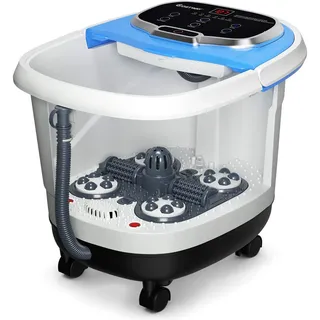 COSTWAY Fußbad mit Massagefunktion & Duschfunktion, 500W Elektrische Fußbadewanne mit Heizung, Max. 48°C, 10-60 Min Timer, Shiatsu- & Rollenmassage, Fußbad Massagegerät auf Rollen (Blau)