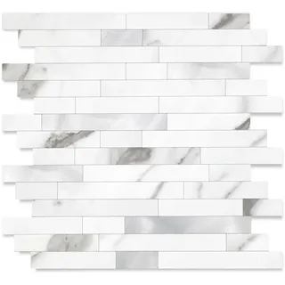 Yipscazo 10 Blätter Peel und Stick Stein Metall Fliese Backsplash, PVC Wandfliesen, Stick auf Fliesen für Backsplash Küche In Marmor Weiß