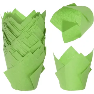 QUARKZMAN 50 Stück Tulpen Backförmchen Cupcake Muffin-Förmchen aus fettdichtem Papier für Hochzeit Geburtstagsfeiern Festivals Weihnachten, Grün