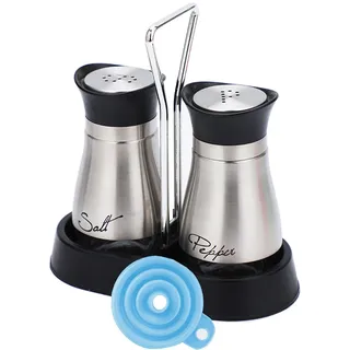 CANGCANG Salz und Pfefferstreuer Set, Salzstreuer Gewürzflaschen Klein aus Glas und Edelstahl, Gewürzstreuer Küchenzubehör Pfefferstreuer für Küche, Grill(Silber)