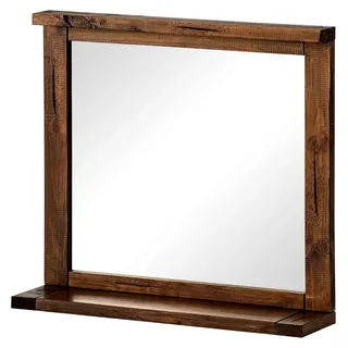 Wandspiegel Cancun | Badspiegel 70x65cm aus massivem Holz im rustikalen Stil | Spiegel mit Ablagefläche | Geeignet für Badezimmer oder Gäste-WC