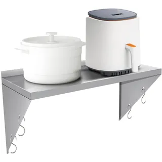 MOOTACO Edelstahl Wandbord mit 5 Haken Wandregal Küchenregal Gewürzregal Tellerbord, für Restaurant, Zuhause, Küche (120 x 30 cm)