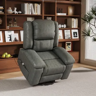 Fortuna Lai Elektrisch Aufstehhilfe Fernsehsessel Massagesessel mit Vibration und Wärme, Seitentaschen, Relaxsessel mit Fernbedienung, grau - Grau
