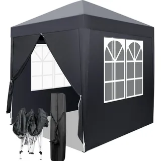 FCH Pavillon Pop-Up wasserdichter Faltpavillon mit 4 Seitenwänden Gartenpavillon auf Terrasse Camping Festival, Gartenzelt UV Schutz 50+, 2 x 2 m,Grau - Grau