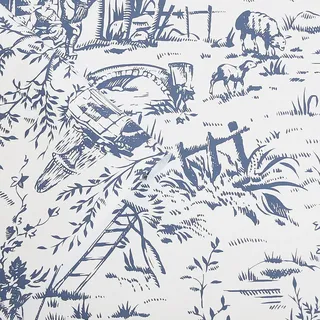 Laura Ashley Vliestapete Toile de Jouy Dark Seaspray Blue Blau FSC®