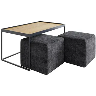 Novel Couchtischset , Grau, Eichefarben , Holz, Textil , 3-teilig , Eiche , massiv , rechteckig , eckig , 60x39x100 cm , Holzmöbel, Holztische, Wohnzimmertische Holz, Couchtische Holz