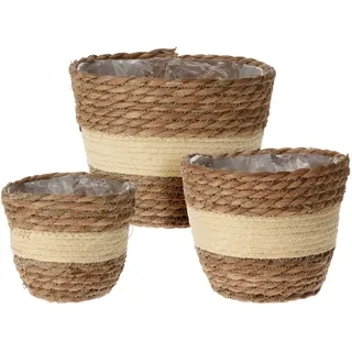 Mobili Rebecca Pflanzkörbe Set, 3-teilig Braun 23/23/18 cm , Naturmaterialen , Zylindrisch , 18 cm , Dekoration, Blumen & Blumentöpfe, Übertöpfe