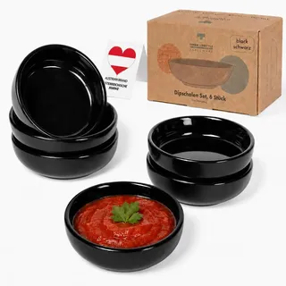 Urban Lifestyle Dipschalen Set 6er 55 ml Porzellan Schwarz Ayumi Kleine Schüsseln Ø 8 cm Runde Saucenschälchen & Schälchen für Fingerfood, Sushi, Sojasauce Tapas Schalen
