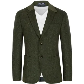 PJ Paul Jones Herren-Blazer mit Fischgrätenmuster, Vintage-Tweed-Wollmischung, Sportmantel, Grün (Army Green), L