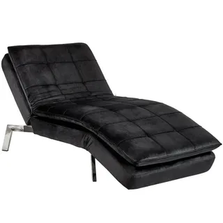 Beliani Chaiselongue Samtstoff schwarz verstellbar Loiret , Silberfarben, Schwarz , Textil , 179x93x76 cm , Gartenmöbel, Gartenliegen, Relaxliegen