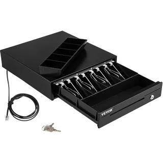 Vevor Kassenschublade Kassenlade 13 Zoll quadratische Geldschublade 3 Entriegelungswege RJ11/RJ12 Anschluss 4 Geldscheinfächer&5 Münzfächer Lebensmittelgeschäft Bank Büro Café Supermärkt Bar,