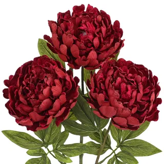 Briful 3PCS 74CM Künstliche Pfingstrosen Stiel Kunstblumen Wie Echt, Glitzernde Rote Kunstpfingstrose, Deko-Zweige für Blumengesteck Home Weihnachten Dekoration