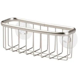 iDesign Schwammhalter mit Saugnäpfen, kleiner Spülbecken Organizer aus Metall für Schwamm und Topfkratzer, hängende Küchenaufbewahrung für die Spüle, mattsilberfarben, 7.11x16.51x12.19 cm