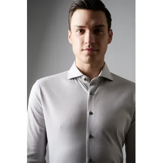 Langarmhemd DESOTO "Jerseyhemd Essential Hai langarm", Herren, Gr. 41, N-Gr, grau (grau houndstooth), Jersey, Obermaterial: 100% Baumwolle, Hahnentrittmuster, gemustert, mehrfarbig, regular fit normal, Rundhals, eingesetzt 1-Knopf-Manschette mit Schlitz, Hemden Langarmhemd, Flexibler Stretch