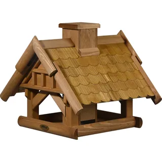 dobar® Green Label Großes Vogelhaus Blätterfall für die Ständermontage - Futterstation für Wildvögel - Wildvogelfutterplatz - 39 x 39 x 35 cm - Braun