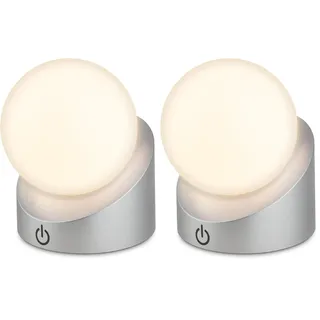 BRILONER - Mini LED Tischlampe kabellos IP54 mit Touch, dimmbar in Stufen, Akku & Lichtquelle tauschbar, Nachttischlampe, Kugel, LED Lampe, Akku Tischleuchte, Outdoor Lampe, 10x8x9 cm, Chrom-Matt