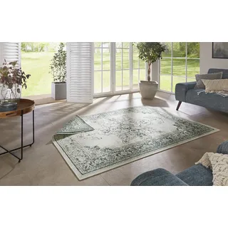 NORTHRUGS In- und Outdoor Teppich Borbon 80x150cm - Wendeteppich Wetterfest Orientalisches Vintage Design Läufer für Balkon Terrasse Garten Wintergarten Wohnzimmerteppich Wasserfest in Grün Creme