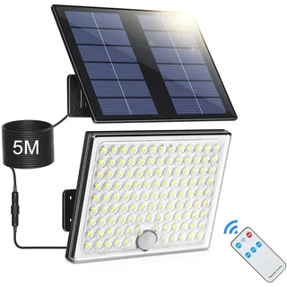 Solarlampen für Außen mit Fernbedienung,Außenlampe mit bewegungsmelder,IP65 Wasserdichte Solarleuchte mit 5m Kabel für Garage, Garten, Hof, Stufen, Haustüren, Rasen