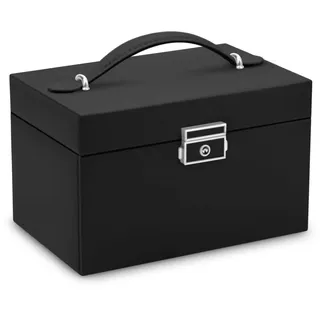 Massido Schmuckkästchen Schmuckschatulle mit Spiegel Schmuckaufbewahrung Organizer Tragbar 18,6 x 14,8 x 11 cm Schwarz