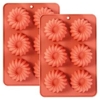 Butabeishy Silikon Mini Gugelhupfform, 2er Pack, Koralle, 6 Kavitäten, Geriffelt, Antihaftbeschichtung, 21,3 x 11,8 x 3,3 cm, für Kuchen und Desserts