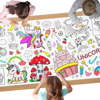 AYESY Einhorn Mal Tischdecke, 183 x 76 cm, Riesige DIY Papier Ausmal Tischdecke, Bastelposter, Spiele, Geschenke, Aktivitäten Banner, Kunst Klassenraum Dekoration