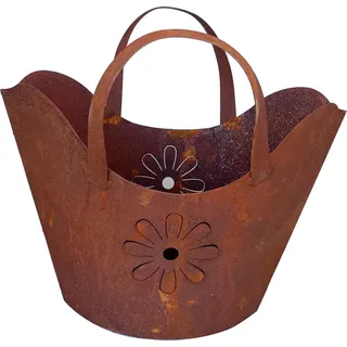 Edelrost Große Handtasche mit Blumen-Motiv 42x38cm Tasche zum Bepflanzen Rost Pflanztasche Blumentopf Windlicht Edelrost Gartendeko