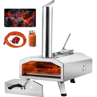 Vevor Dual-Fuel-Pizzaofen für den Außenbereich, tragbarer 12-Zoll-Pizzaofen, pellet- und gasbetriebener Outdoor-Pizzaofen mit verdicktem