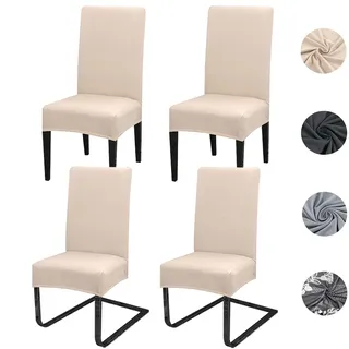 Stuhlhussen 4 oder 6er set Stretch Stuhlhussen Abnehmbare waschbar Spandex Stuhlüberzug Stuhlbezug Stretch Universale für Hotel, Zeremonie, Bankett, Restaurant, Zuhause(4er Set, Beige)