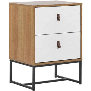 Beliani Nachtschrank Nueva 49 x 38 x 69 cm Weiß/Braun/Schwarz