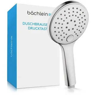 Bächlein Handbrause verchromt, mit 3 Strahlarten, einfach wechselbar durch praktische Drucktaste - Runder Duschkopf Chrom - mit Standard G 1/2” cm