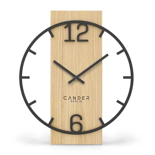 Cander Berlin Melora Tischuhr lautlos 20 cm Metall Holzzeiger ohne Tickgeräusche modern schwarz Wohnzimmer Küche Vintage