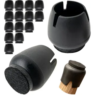 Stuhlbeinschoner Set, 16 Stück, für runde Stuhlbeine mit Ø 17-21 mm, in Schwarz, Stuhlbeinkappen ohne Schrauben, Nageln, Kleben, Stuhlbeinsocken Laminat, Fliese, Stuhl Bein Kappen Flizgleiter