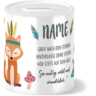 OWLBOOK® Kinder Spardose Fuchs | personalisierte Geschenke Konfirmation Jugendweihe Kommunion Firmung Einschulung Geburt Baby Kind | Geburtstagsgeschenke Kinder | Keramik