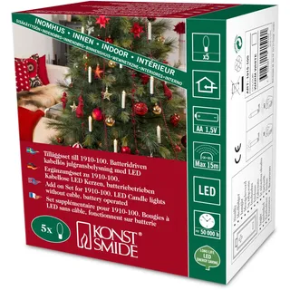 Konstsmide 1915-100 LED-Kerzen Warmweiß LED Baumbeleuchtung Zusatzset für 1910-100 5 warm weißen Dioden, Batteriebetrieben: 5xAA 1.5V (inkl.) / Weiß