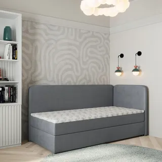 Masseno Boxspringbett GINA 100x200 cm Komplett-Set mit Bonell Matratze und Topper, Polsterbett mit Bettkästen -Grau, KRONOS 15 - Grau