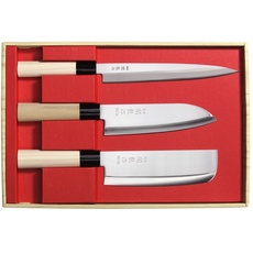 Japanisches 3er Messerset SekiRyu Sashimi, Santoku & Nakiri - SR800. Klinge aus Rostfreiem Stahl