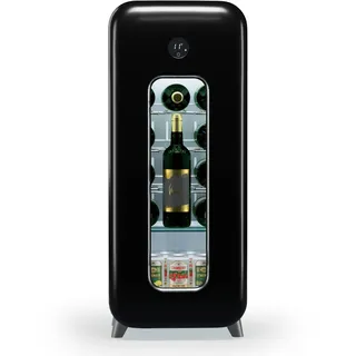 Klarstein Freistehender Weinkühlschrank 1 Zone, Getränkekühlschrank Klein, Kleiner Weinschrank, Wein-Kühlschrank Klein mit Glastür, Indoor/Outdoor Flaschenkühlschrank, Wine Fridge, 15 Uno 15 Flaschen 5 - 20 °C Touch Retro Schwarz