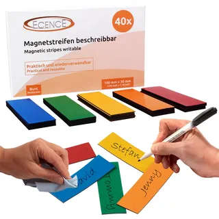 ECENCE Magnetstreifen beschreibbar 40 Stück - 100mmx30mm - bunt