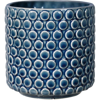 Bloomingville Blumentopf Dot Retro Übertopf Vintage Pflanztopf für Zimmerplanzen S (12,5 cm ø) Öffnung: 11 cm ø, petrol blau, Keramik