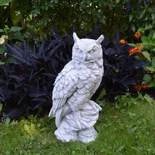 Massive Steinfigur Stein Uhu Eule Vogel Gartendeko Raumdeko Steinguss frostfest - grau - 41 cm