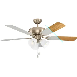 EGLO Deckenventilator LAS PALMAS, 5 Flügel Ventilator mit Licht, Zugkette, Wendeflügel aus Holz in Silber oder Eiche, Gehäuse aus Stahl in Silber, Sommer Winter Betrieb, Ø 132cm