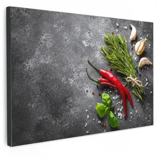 MuchoWow Leinwandbild Pfeffer - Kräuter - Gewürze - Beton Wanddeko 90x60 cm , Textil , Rechteckig , 90x60 cm , FSC 100% , gerahmt , Bilder & Rahmen, Bilder, Leinwandbilder